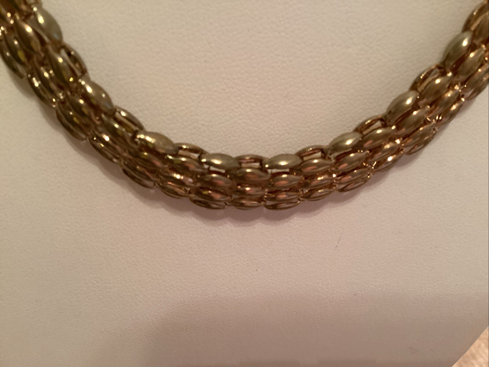 Vintage Choker 16” Shiny Gold Tone Waffle With 3” Extender AS IS