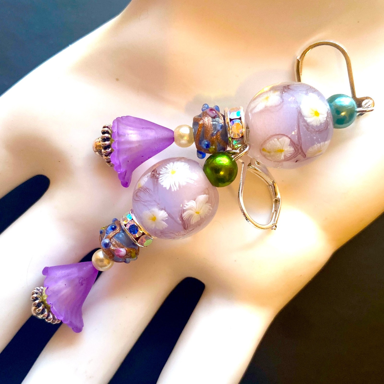 Artist-made EARRINGS Lamp-work Sterling Lavender Glass – SHIPPING 3 PAIRS for 1!