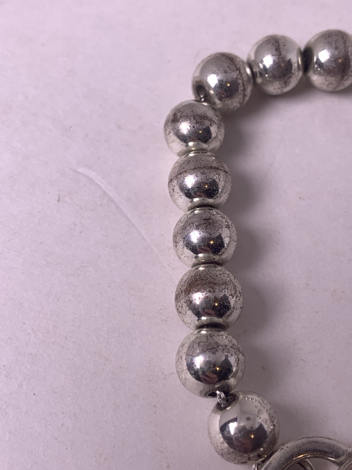 Classic Vintage Signed RLL Ralph Lauren 7.8mm Silver Plated Bead Bracelet 7.5″
