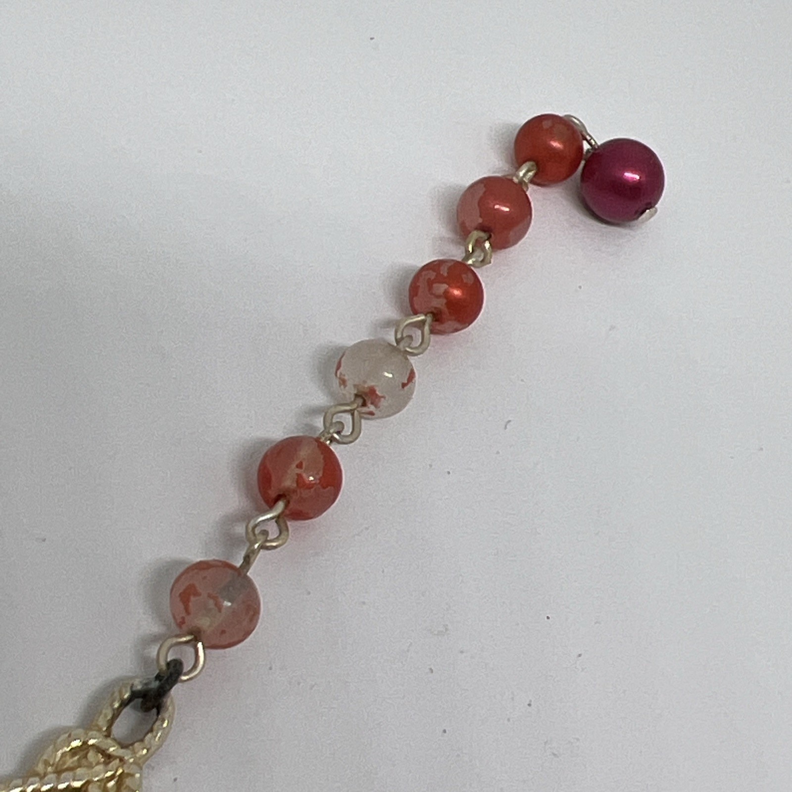 Vintage Red Faux Pearl Faced Lucite 15”-17” Necklace Marked Japan