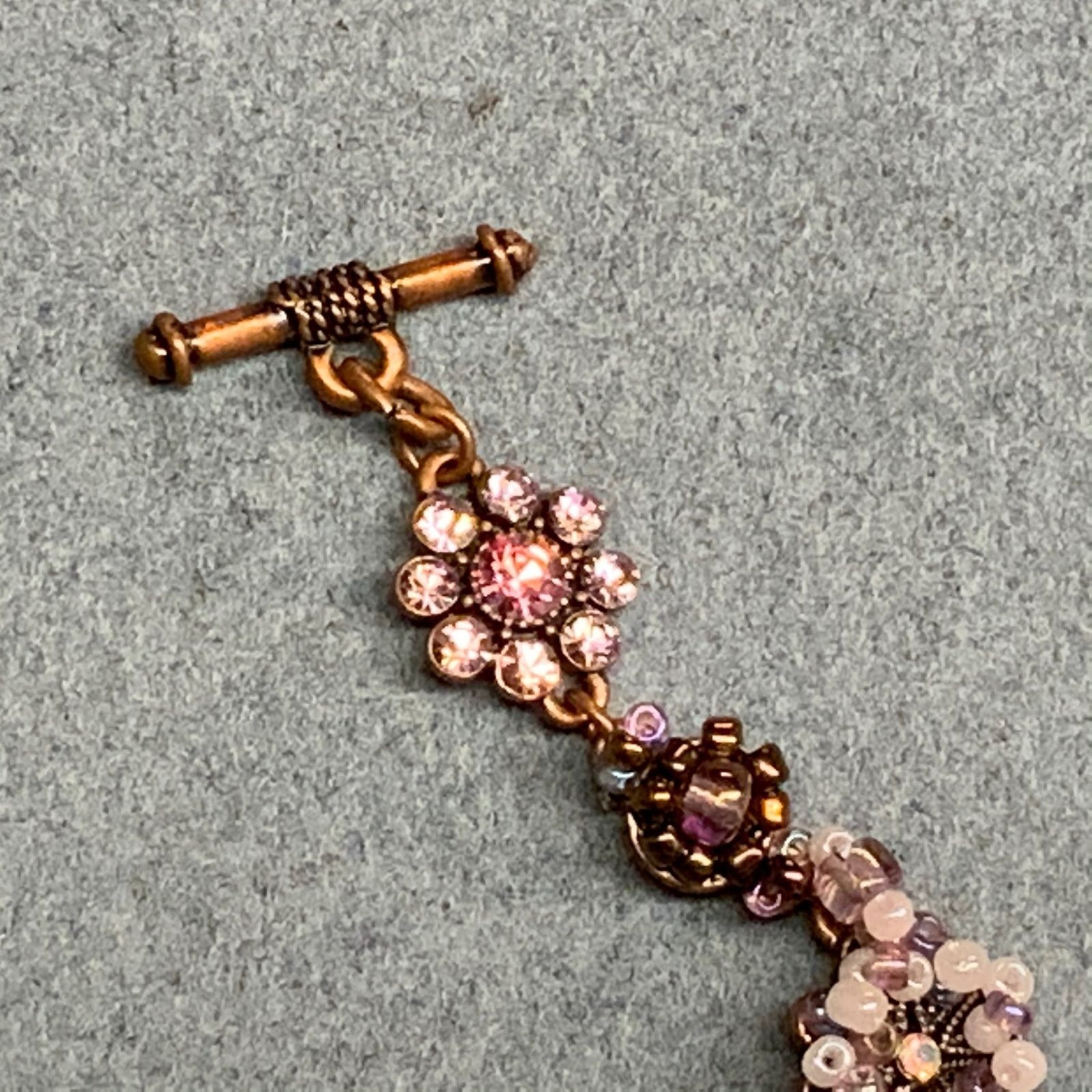 Cookie Lee Rhinestone Bracelet 7.5 In As Is Copper Purple Pink Red Floral Toggle