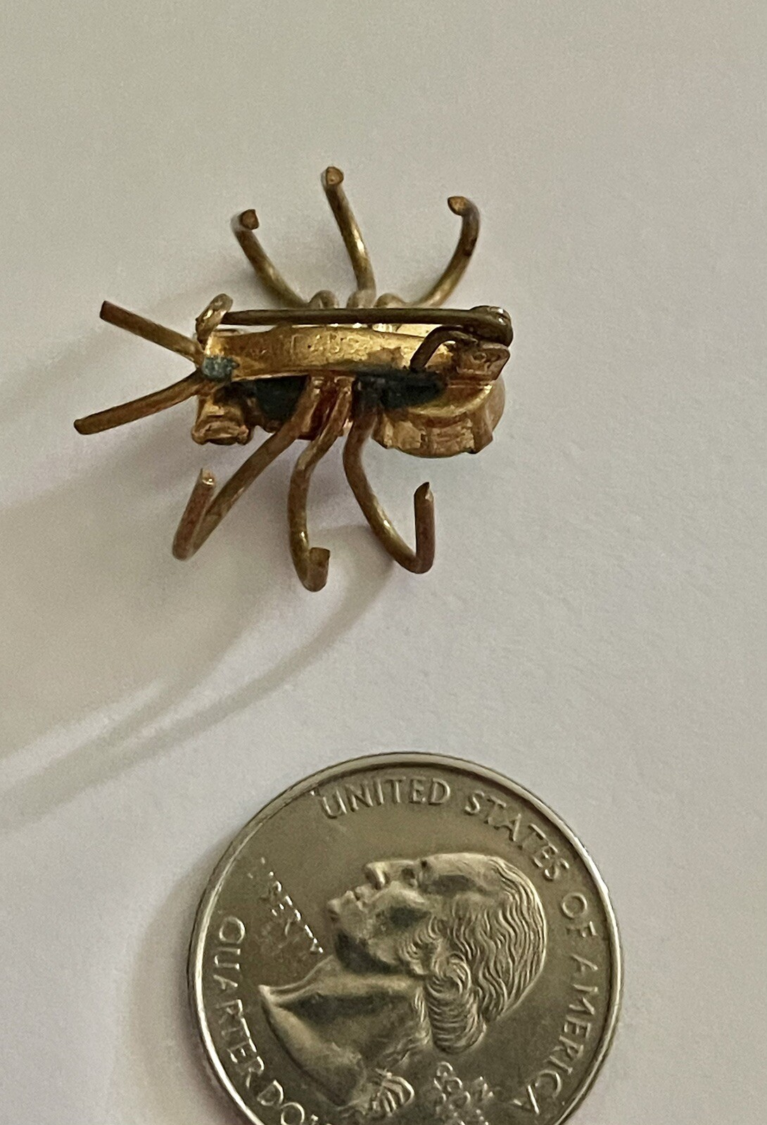 Antique Austrian Pastel Crystal Art Glass Spider Bug 6 Legs Goldstone Brooch