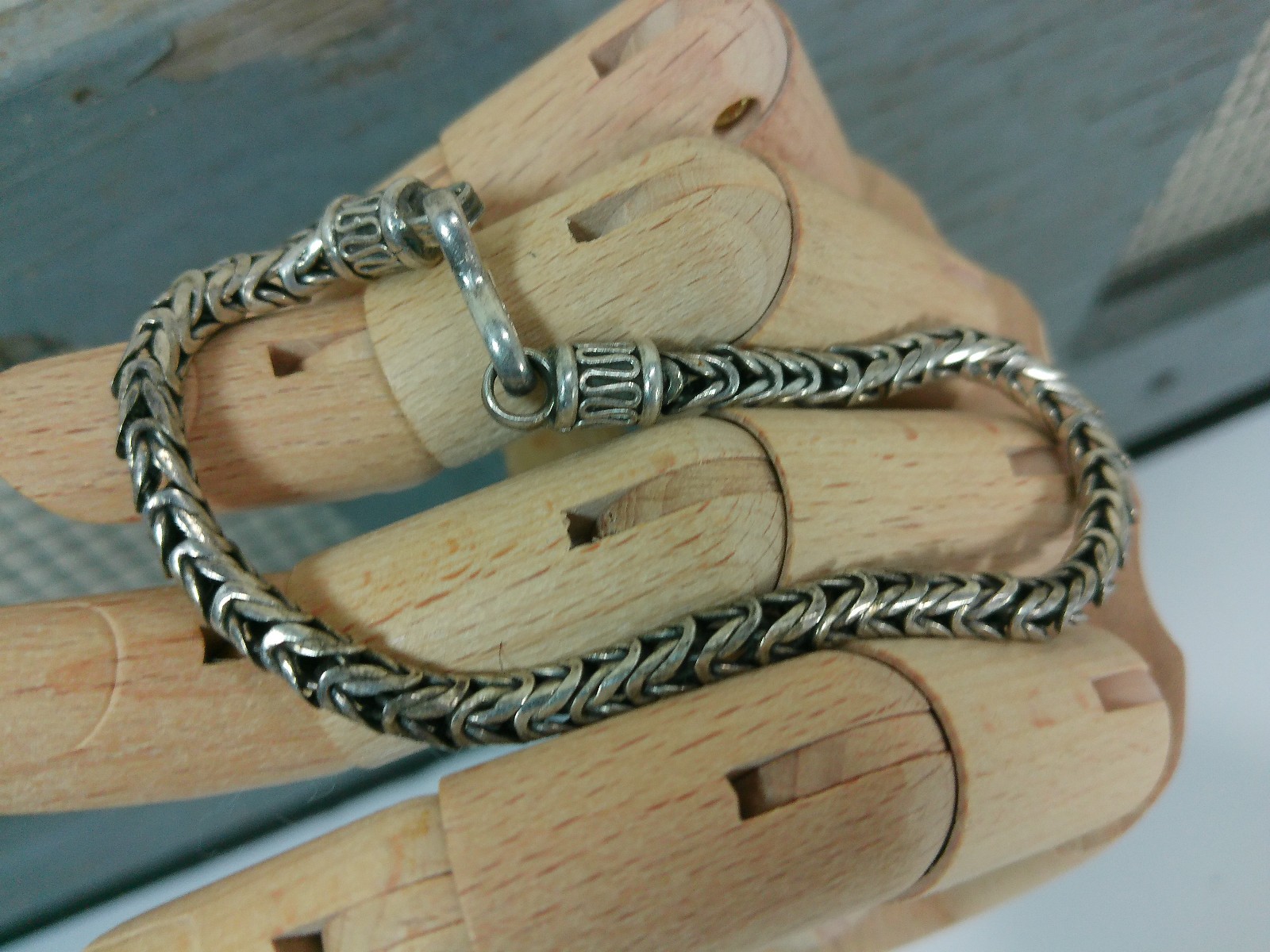 Vtg Foxtail Wheat Braid Sterling Silver 4.6mm Wide Spiga Hook End Bracelet 8.5″