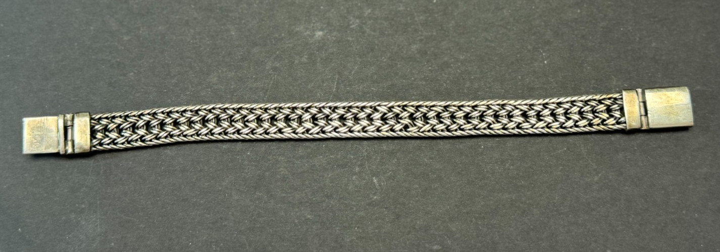 VINTAGE TRIPLE 3 TIMES WHEAT PATTERN CHAIN STERLING SILVER BRACELET