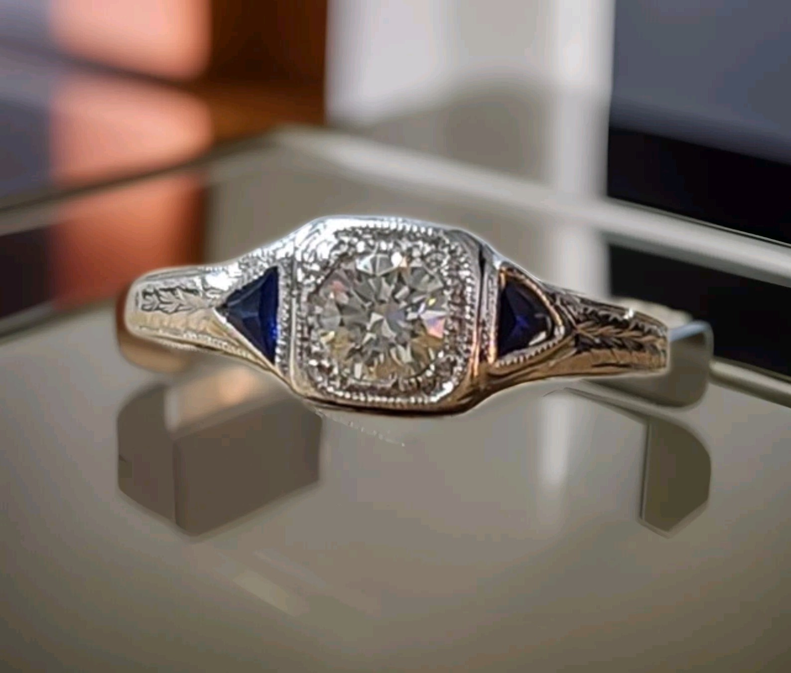 Platinum Vintage Filigree Engagement Ring 0.32ct Natural Round Diamond