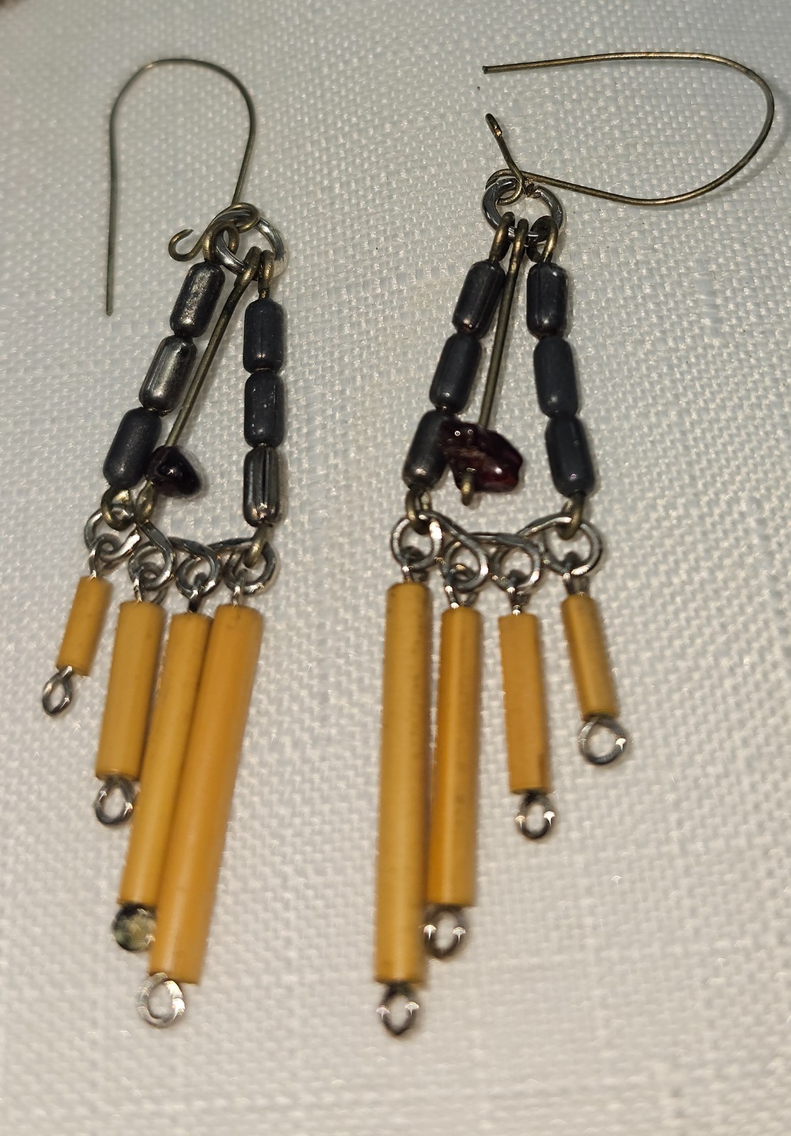 Vintage Peruvian Bamboo Tassel with Brown Stone Necklace & Earrings Set / Boho