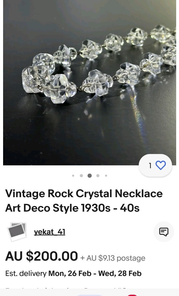 Vintage Rare Cut 1930’s Art Deco 45cm Faceted Rock ? Crystal Bead Necklace