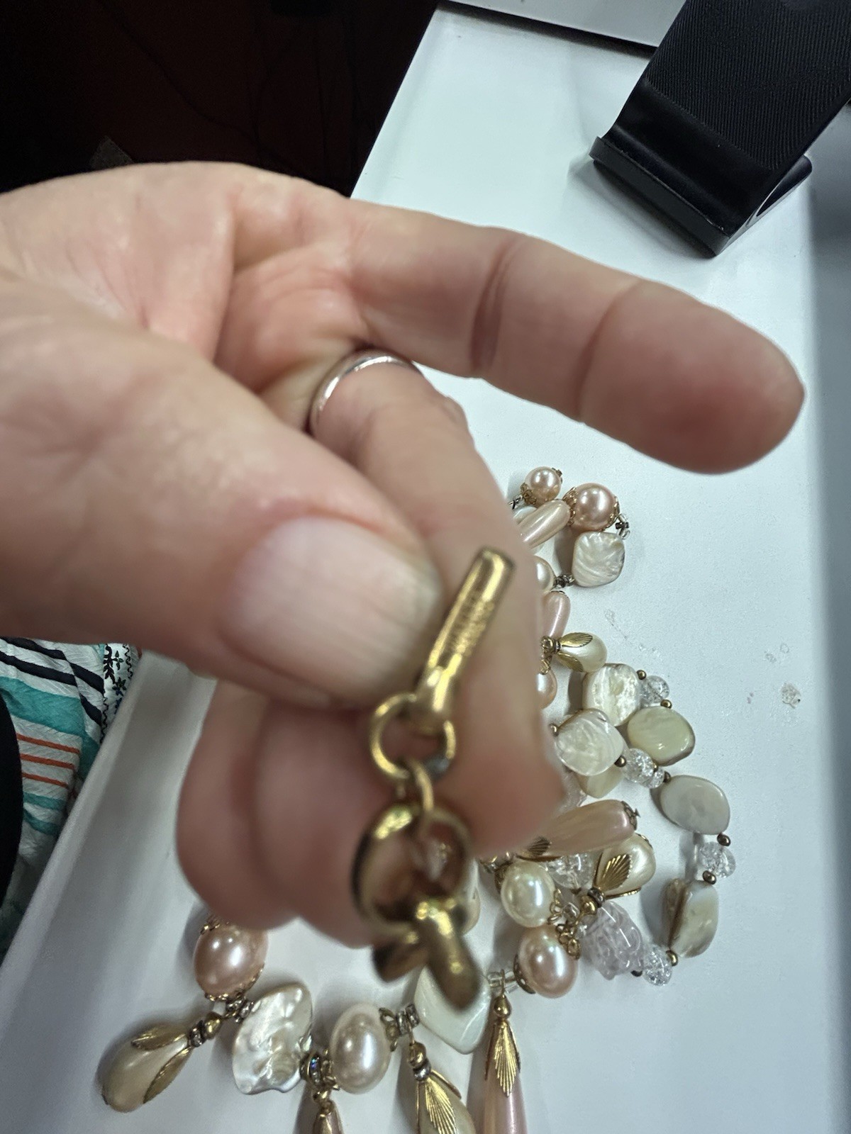 Early Miriam Haskell Large Multi strand Faux Pearl Drop Necklace. So Stunning