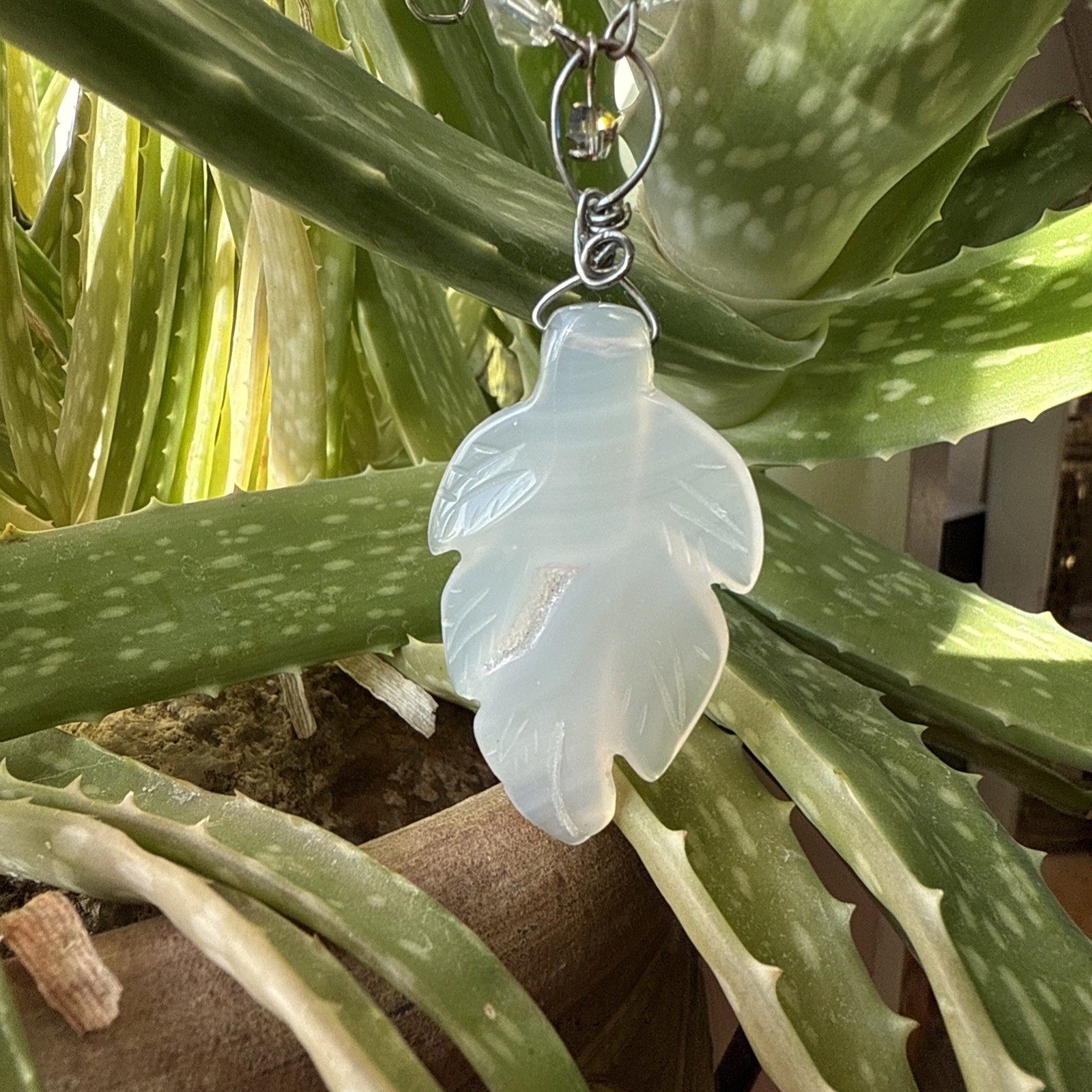 VTG Y2K NECKLACE Layer AGATE LEAF GEODE CRYSTALS AB Boho Hippie Gypsy Wedding