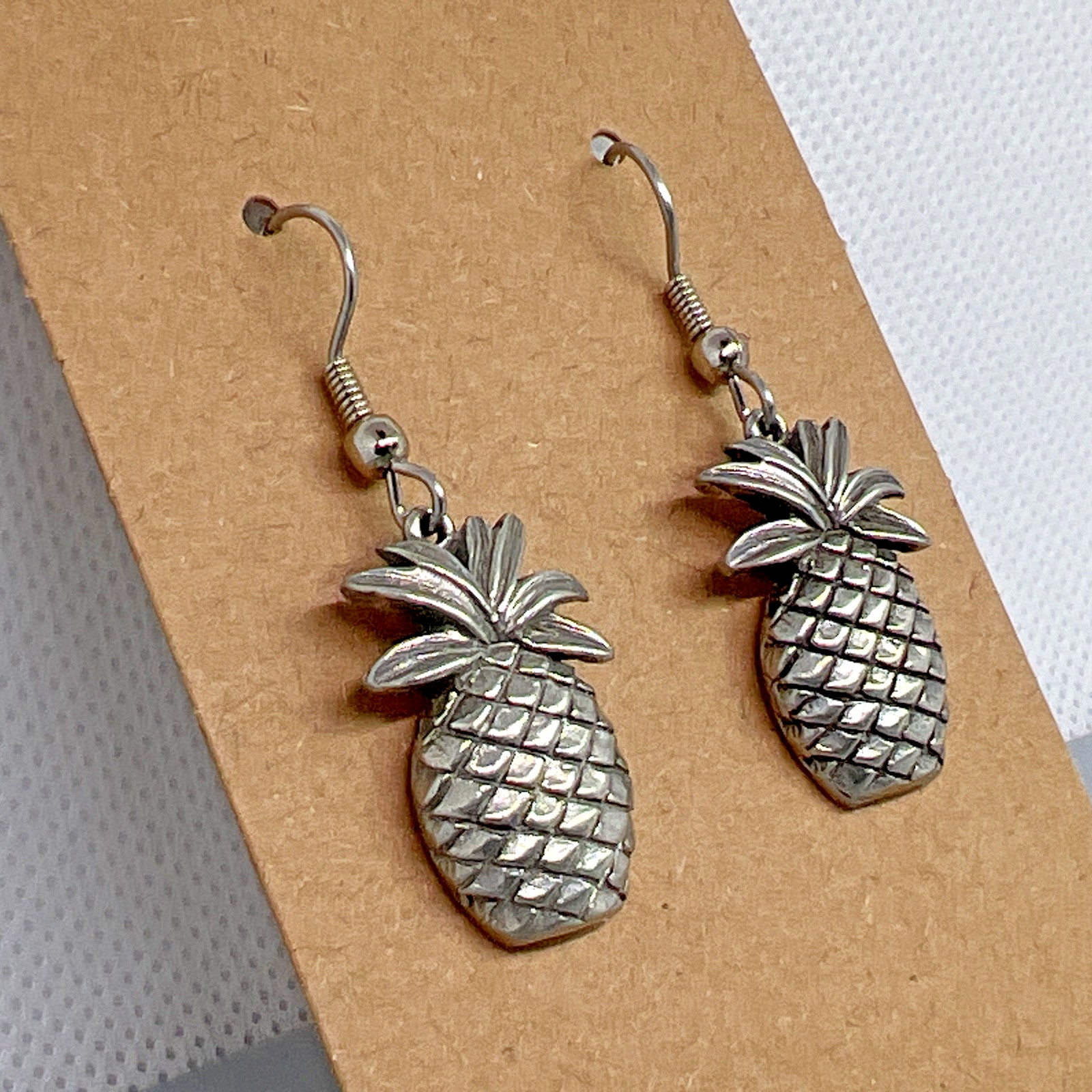 Vintage Signed Jim Clift Handcrafted Pewter Pineapple Pierced Earrings