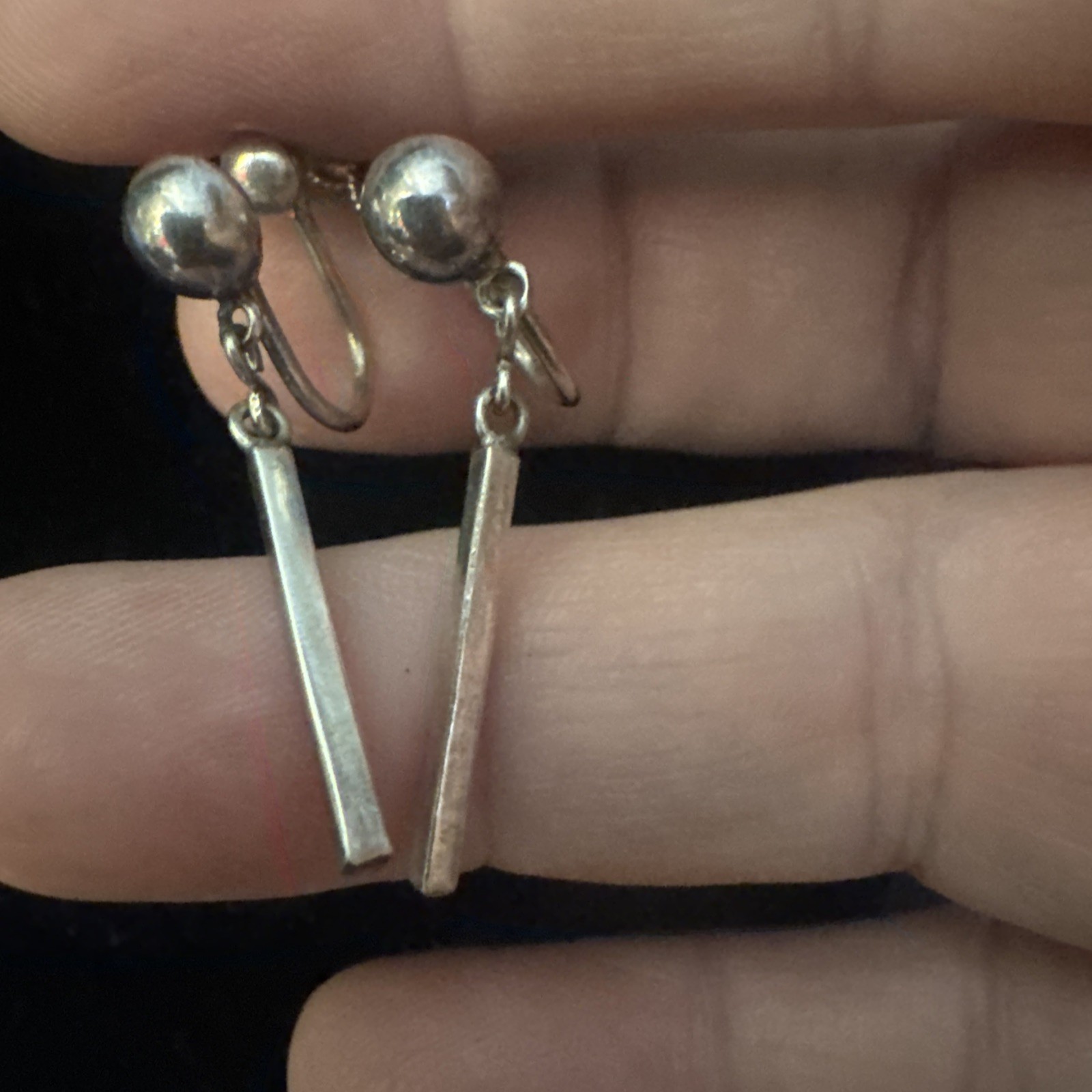Vintage 925 Sterling Silver Dangle Ball Post Earrings 2″L