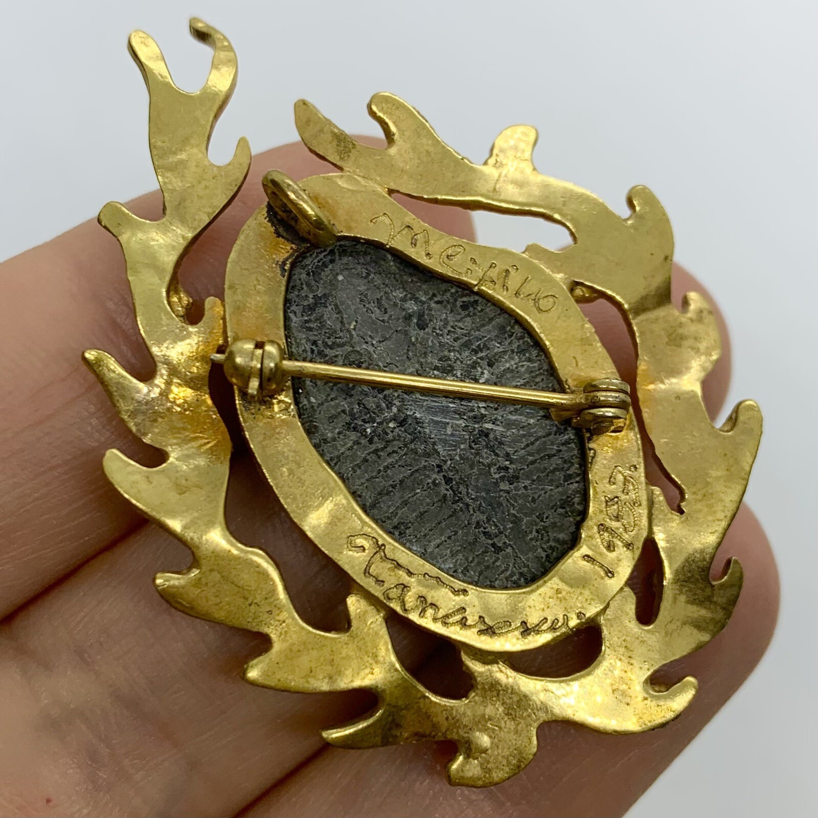 VTG SIGNED STEFANO TANASESCU MEXICO TRILOBITE FOSSIL BRUTALIST RARE BROOCH PIN