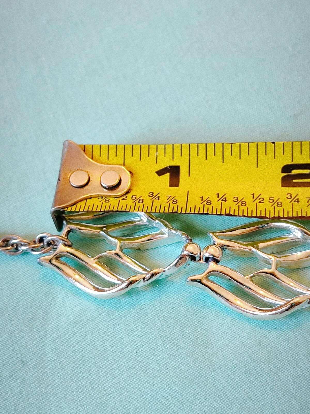 Open Work Filagree Panel Link Necklace Silver Tone 16.5in Shepard Hook
