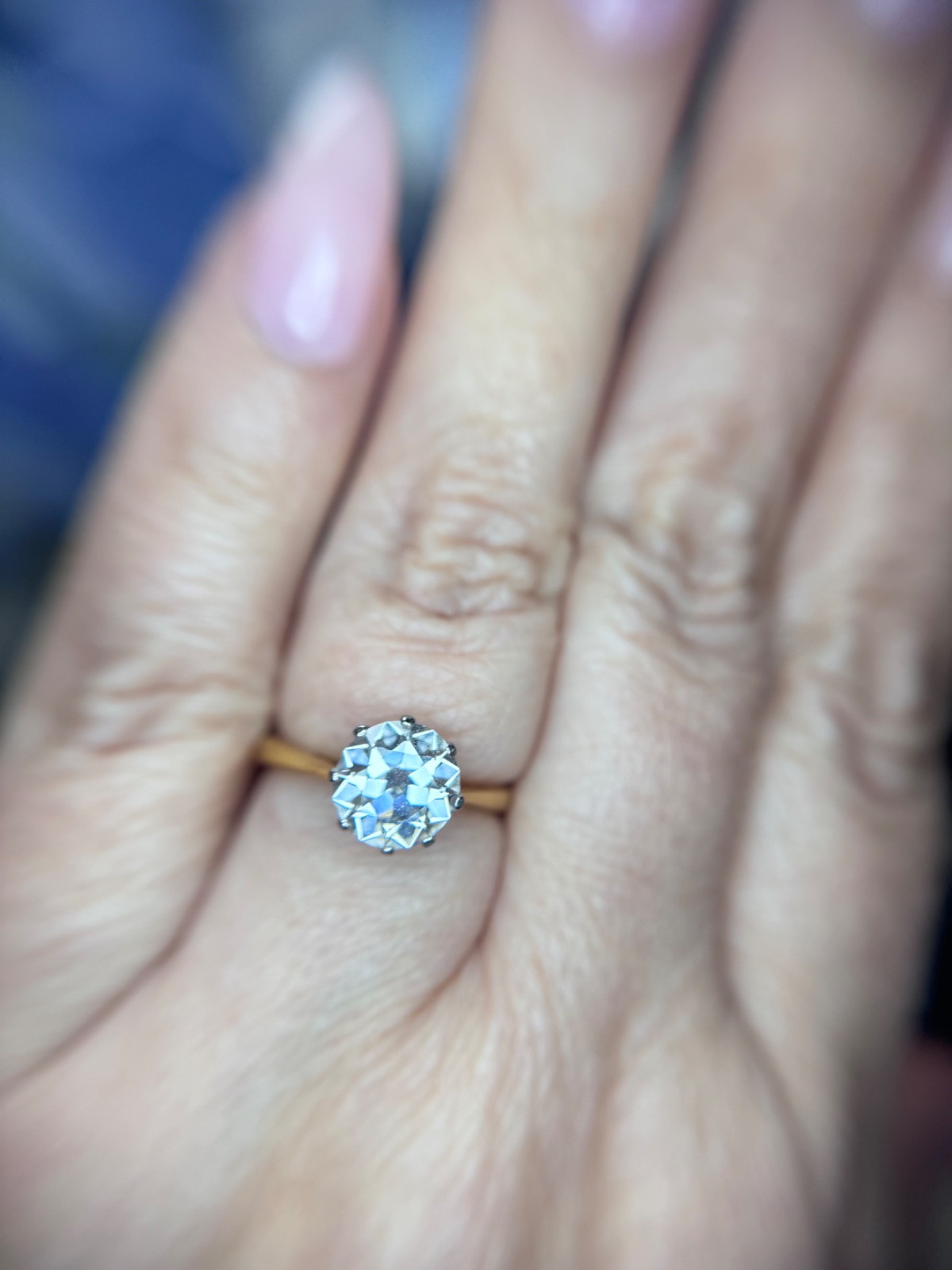 Vintage 18k Gold 2.35 carat Old European Cut Diamond Engagement Ring