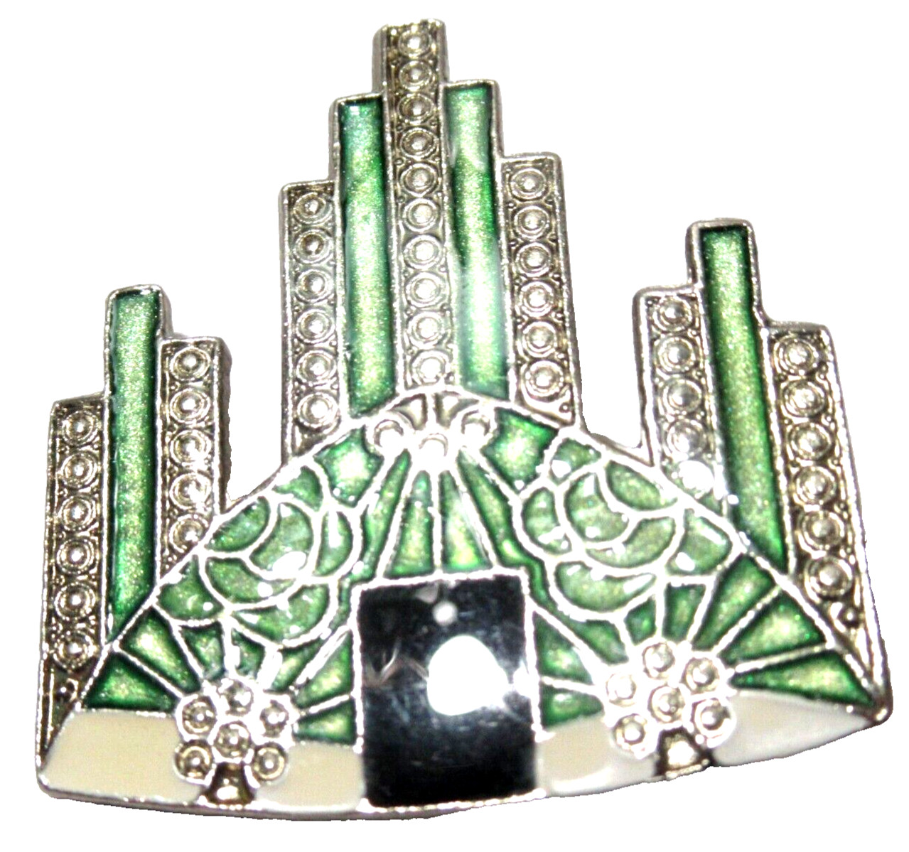 Vintage Pierre Bex Inspired Brooch Pin Art Deco Style Buildings Green