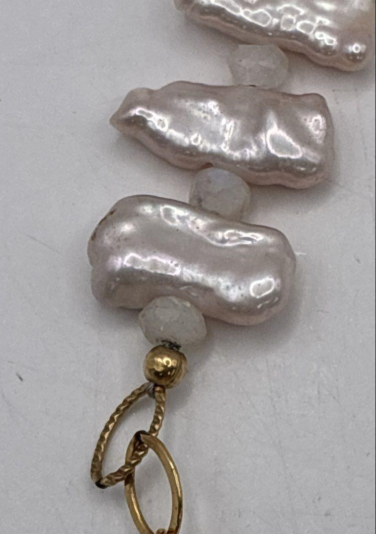Vintage Champagne Gold Filled Crystal & Baroque Pearl Necklace & Earrings Set