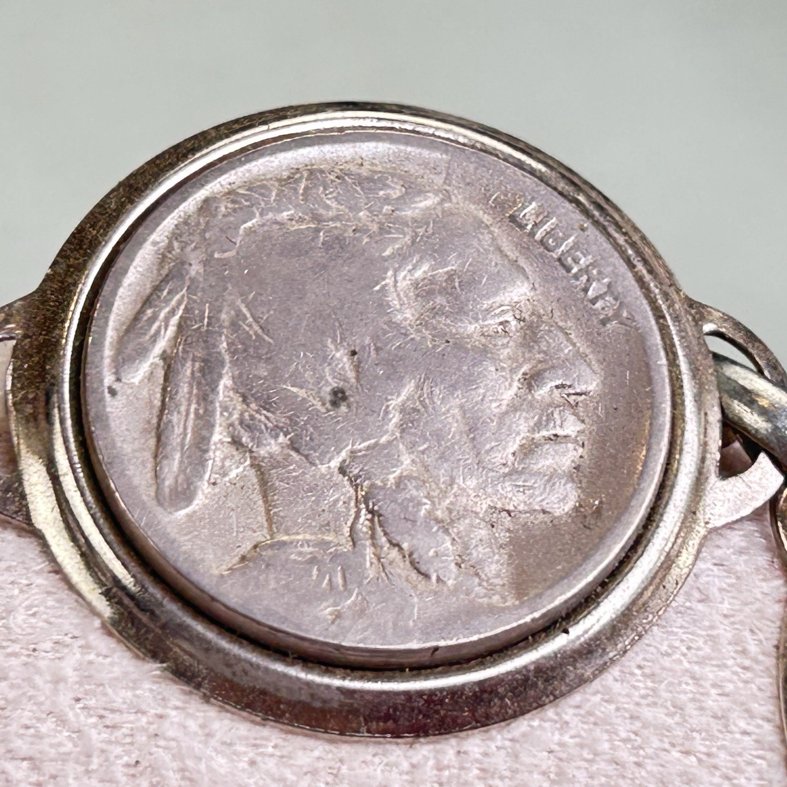 Vintage Indian Head Buffalo Nickel Coin Link Bracelet Silver Tone USA