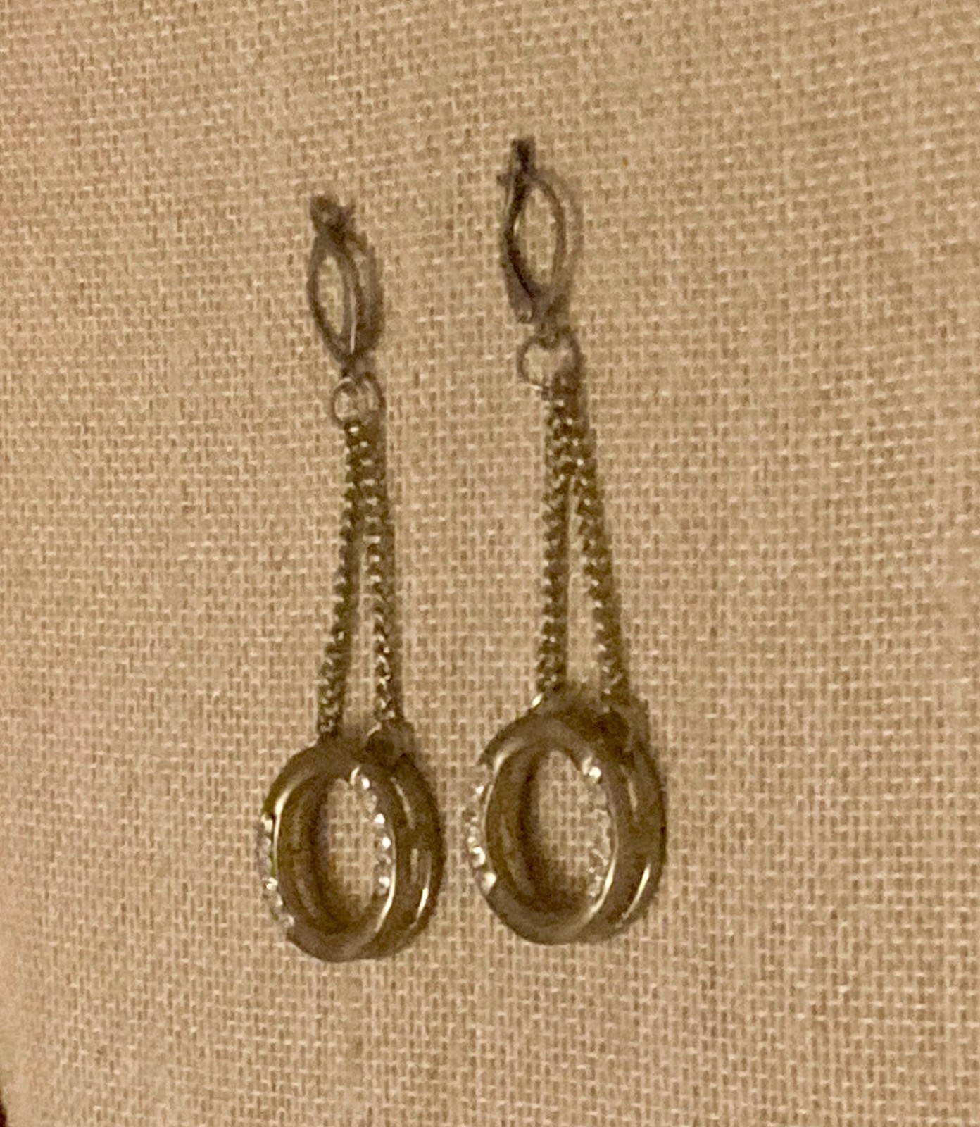 Vintage Rhinestone Circle Earrings Dangle Chain Gold Tone Pierced