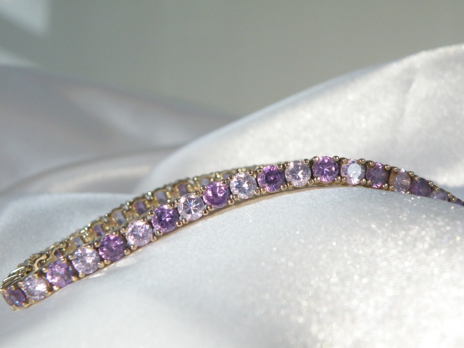 Vintage Sterling Silver 925 Gold Over Amethyst CZ Tennis Bracelet 7.5″