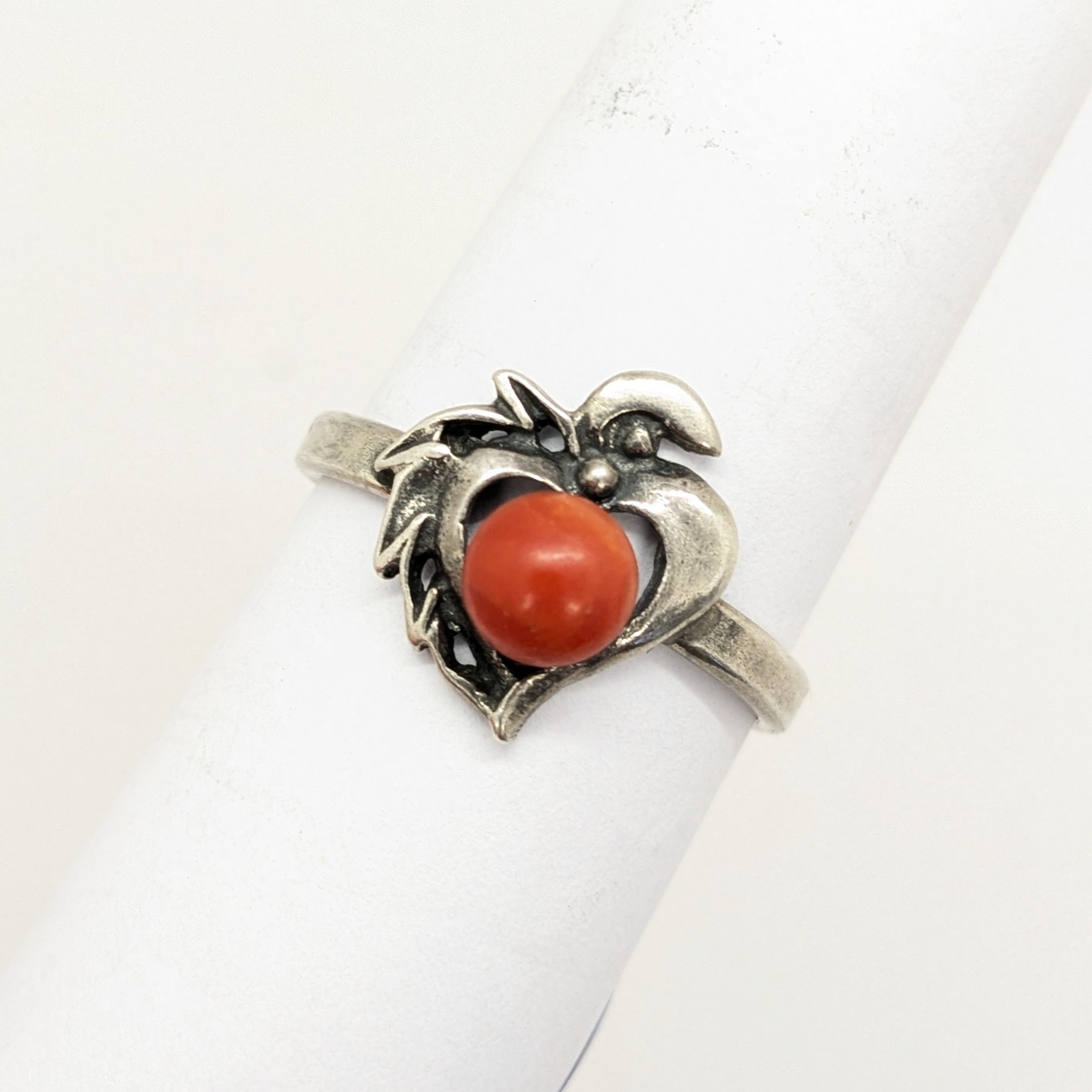 Vintage Rare Soviet RING Silver 925 with Chic Natural Coral-size:9.5US(19.5mm)#1