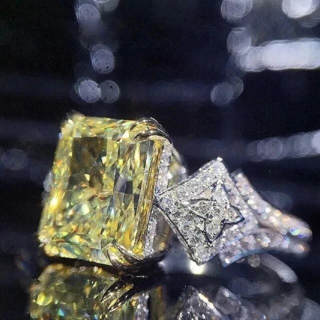 4.02Ct Emerald Cut Lab-Created Citrine Diamond Engagement 14K White Gold FN Ring