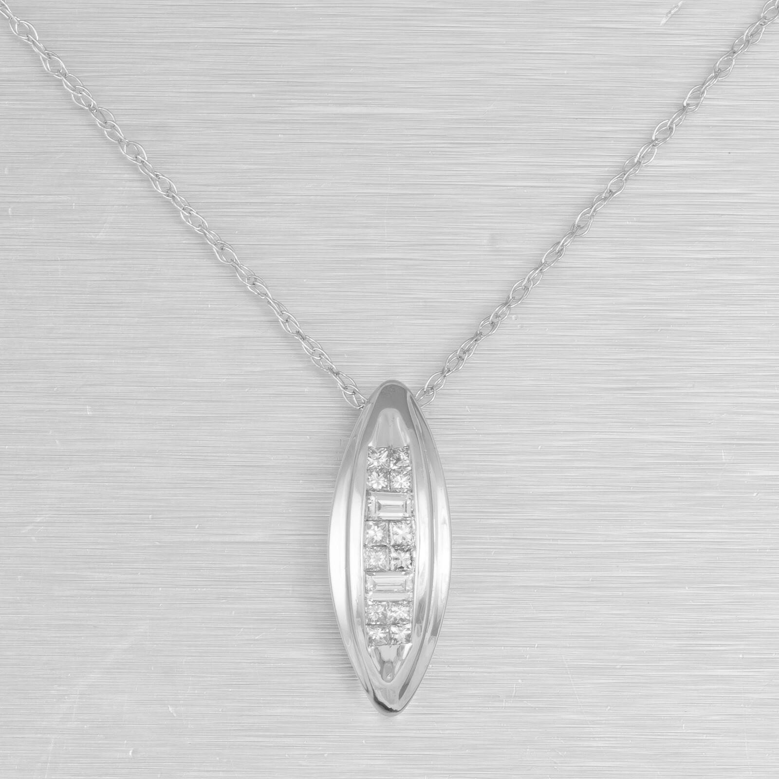 LeVian 14k White Gold Princess & Straight Baguette Diamond Necklace 0.35ctw