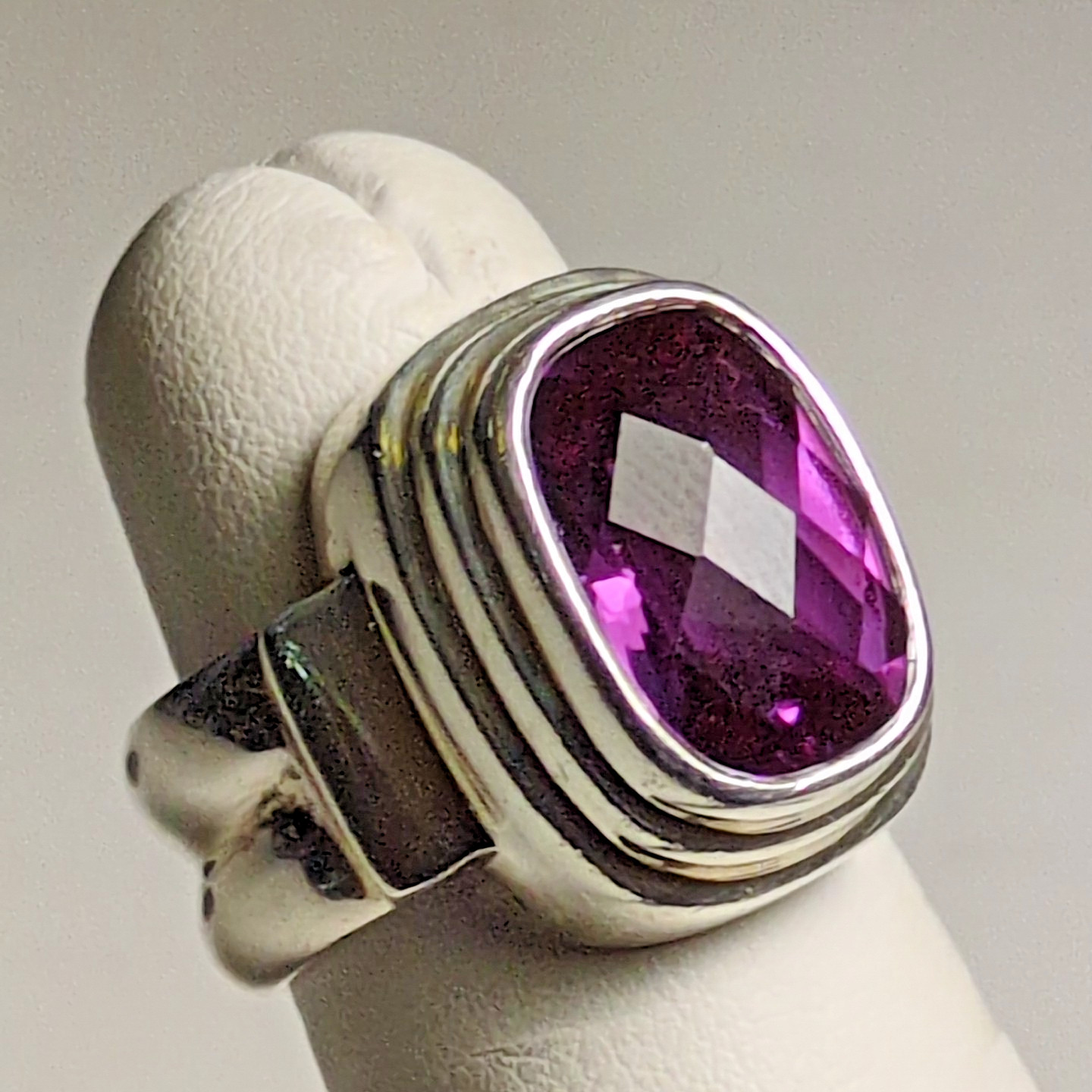 SARDA 925 Sterling Silver Amethyst Cushion Cut Statement Ring Size 6 High Dome