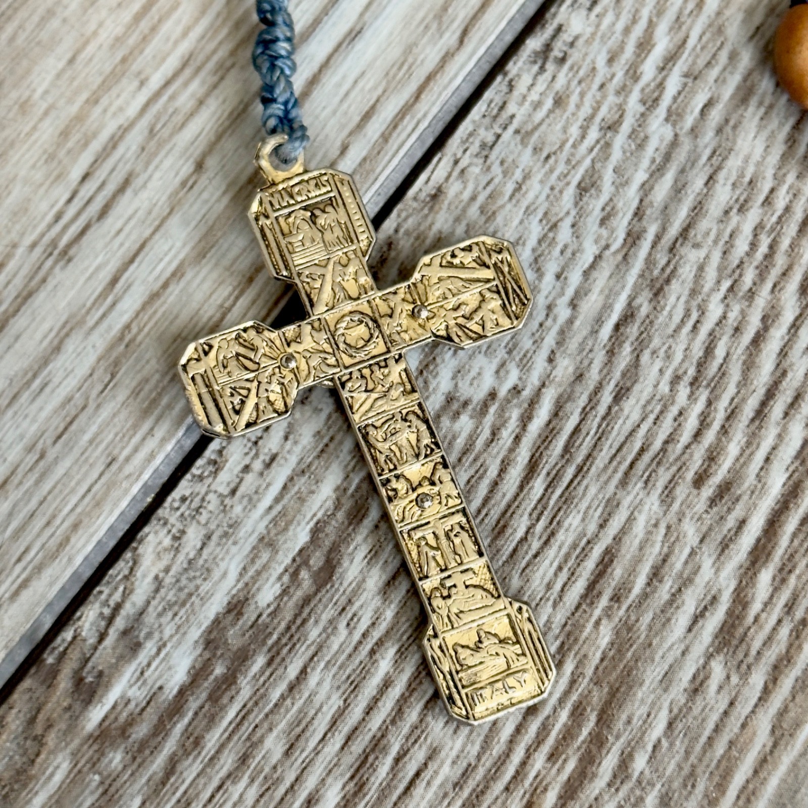 Vintage Rosary Religious Madre Del Buon Consiglio Proteggimi Wooden Beads