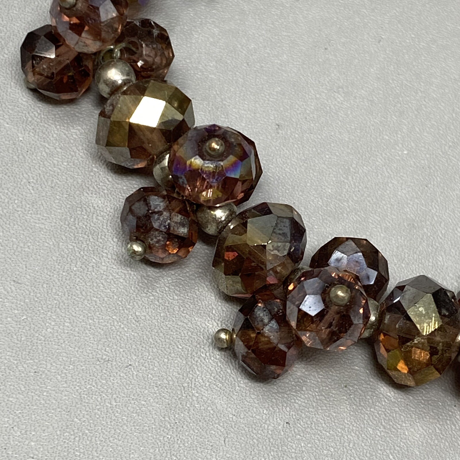 Stretch Bead Bracelet Purple Faceted Glass Cluster Fire Polished Iridescent 7.5″