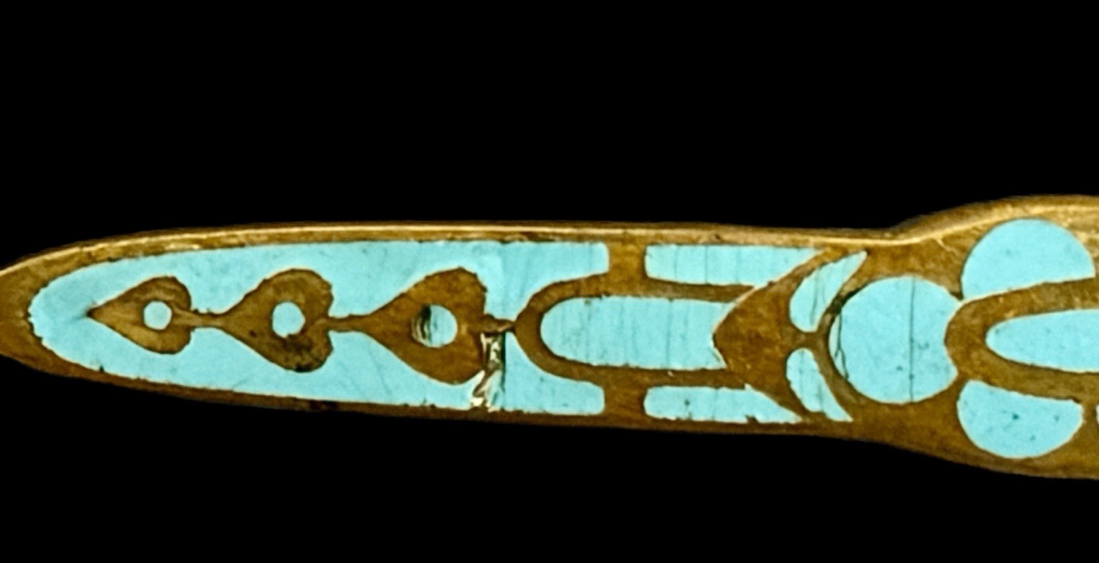 Antique Art Deco Era Turquoise Guilloche Brass Gold Wash Bar Brooch-~1920s