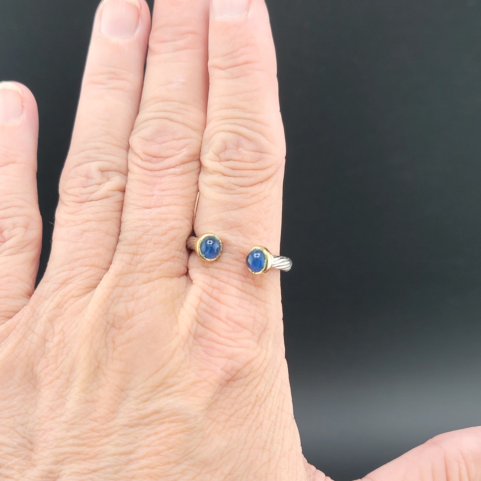 Vtg Sz 10 Cuff Ring ESPO Blue Glass Cabochon Mogul Fashion Jewelry ESPOSITO