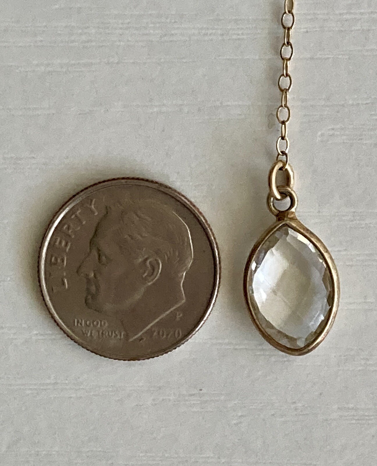 14k Yellow Gold Filled Quartz Pendant Chain Necklace Y Drop 15in plus 4in Drop