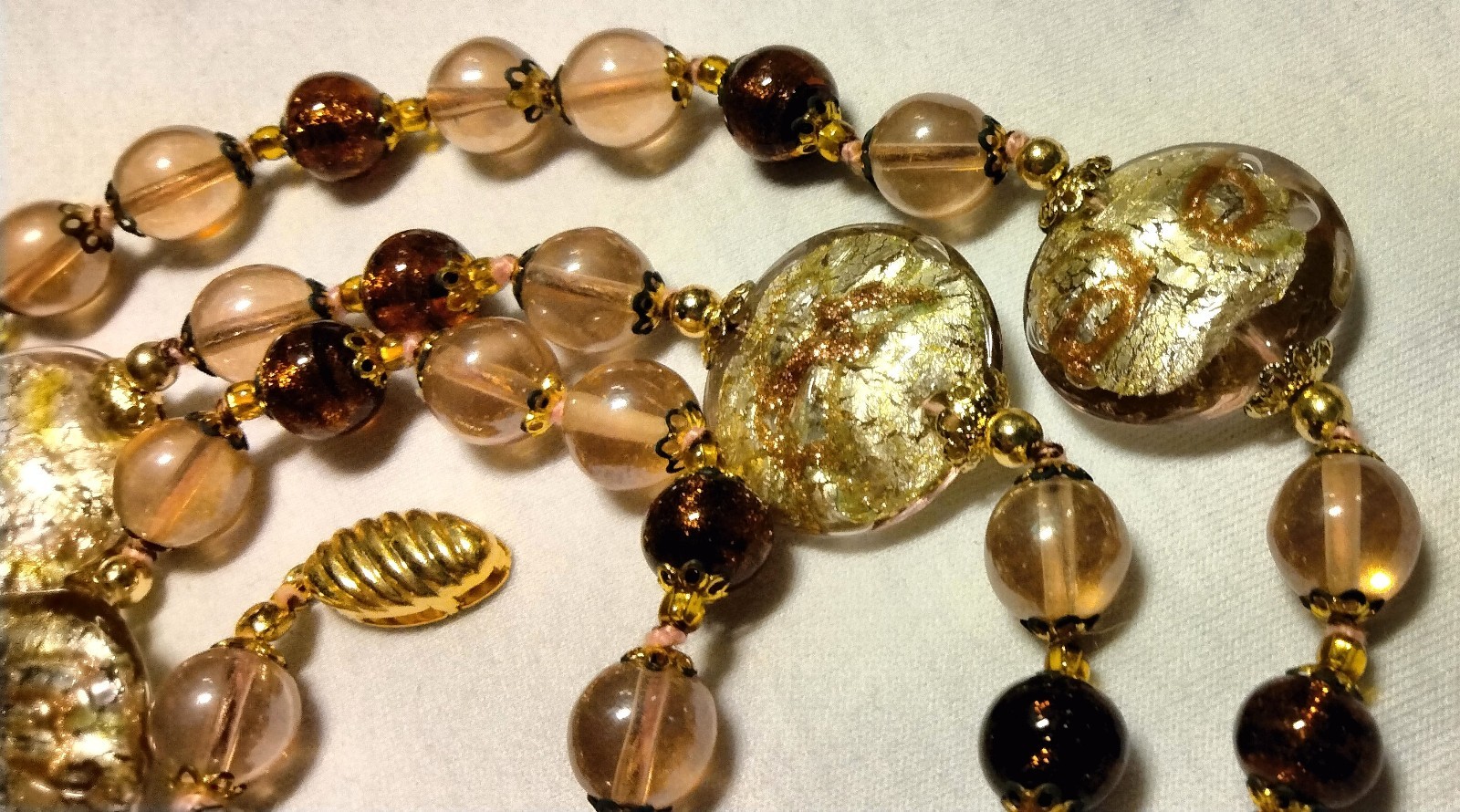 Vintage Venetian Sommerso Foil Fancy Glass Beads Beaded Necklace