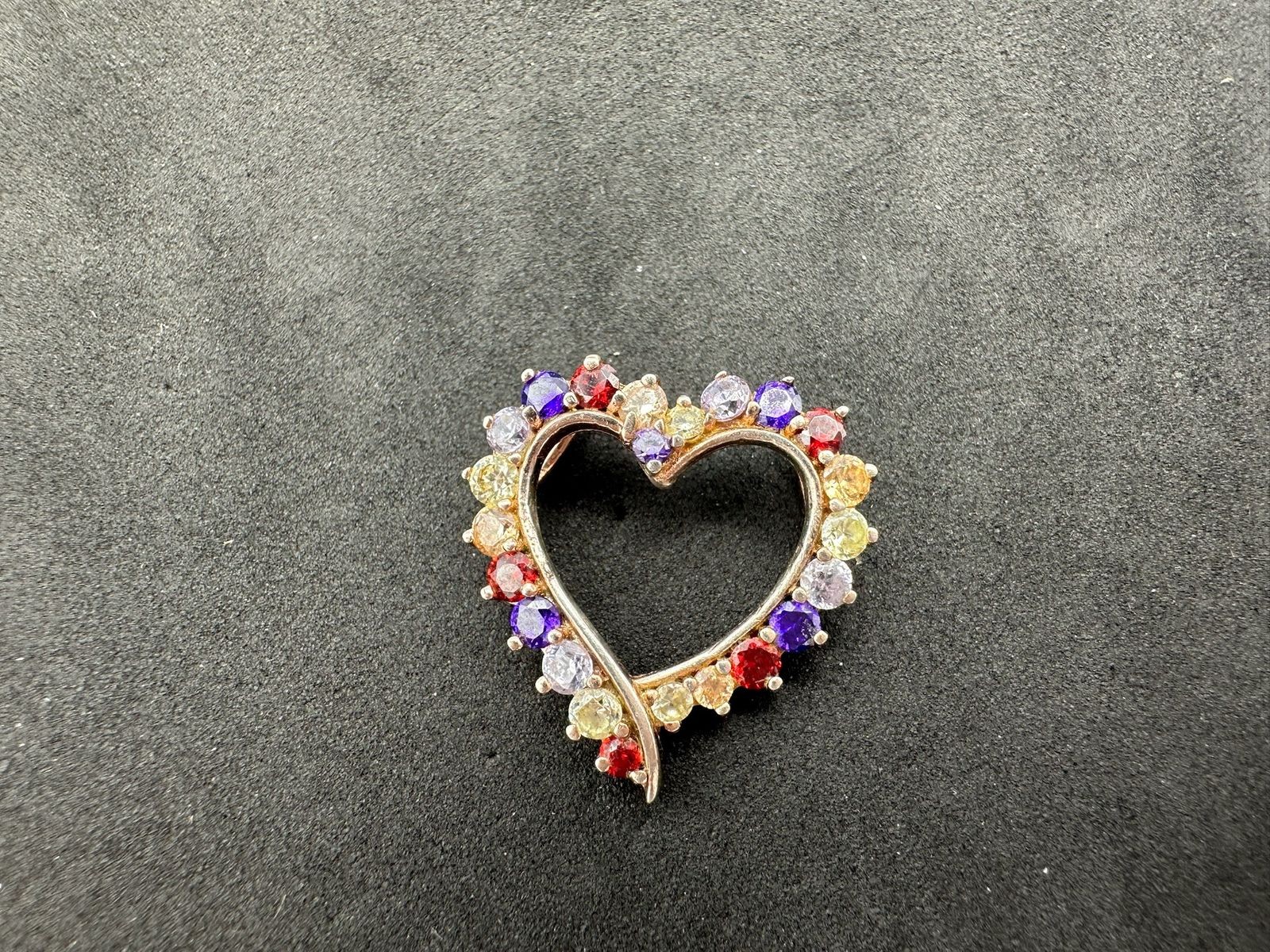 2.27g Vintage Sterling Silver 925 Heart Pendant Multi Color Round Sparkling M