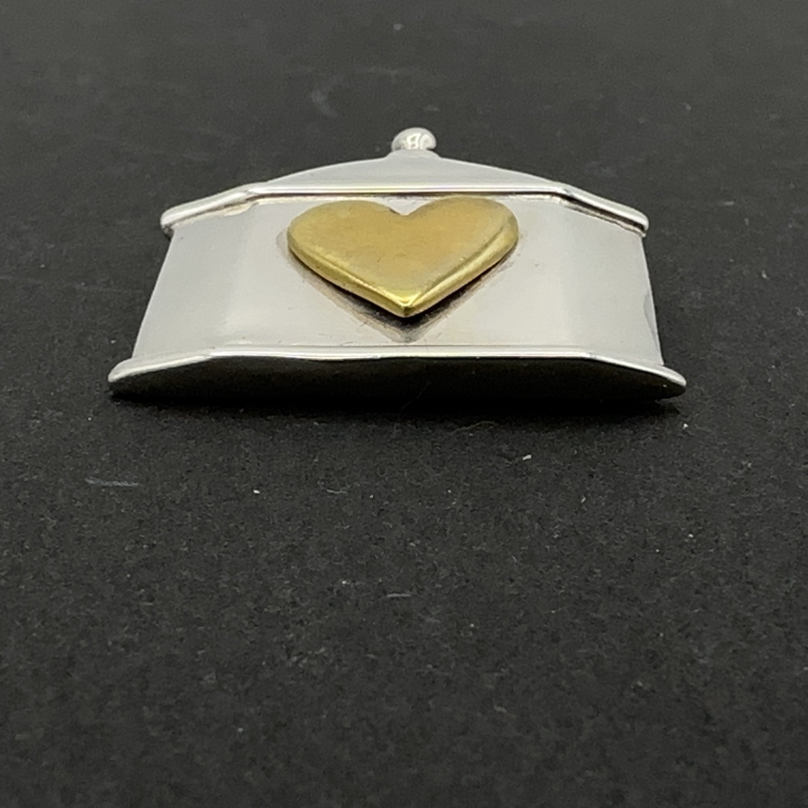 CW heart box pendant brooch – sterling silver & brass Colonial Williamsburg pin