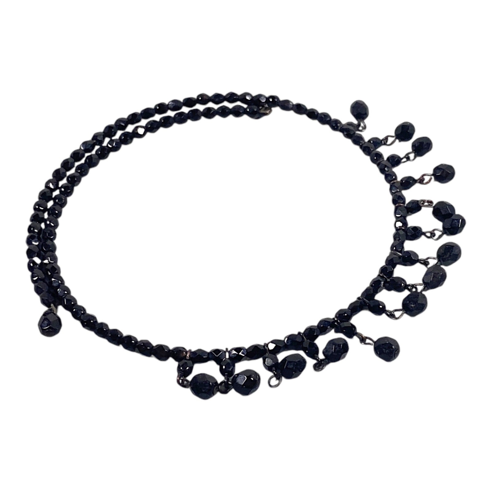 Victorian Revival Choker Necklace 16″ Black Glass Wire Dangle MCM VTG Witch Goth