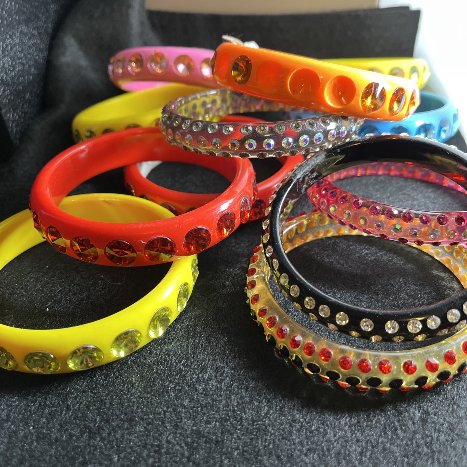 12 Vintage Lucite,Plastic Bangle Bracelets with Rhinestones