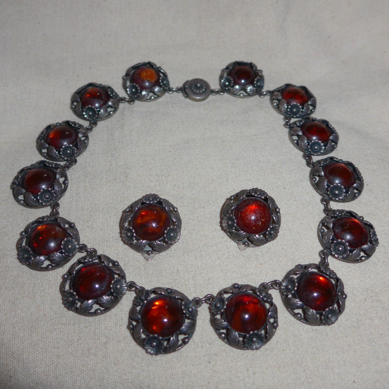 Denmark N. E. FROM Niels Erik 925 Sterling Silver Amber Necklace & Earrings
