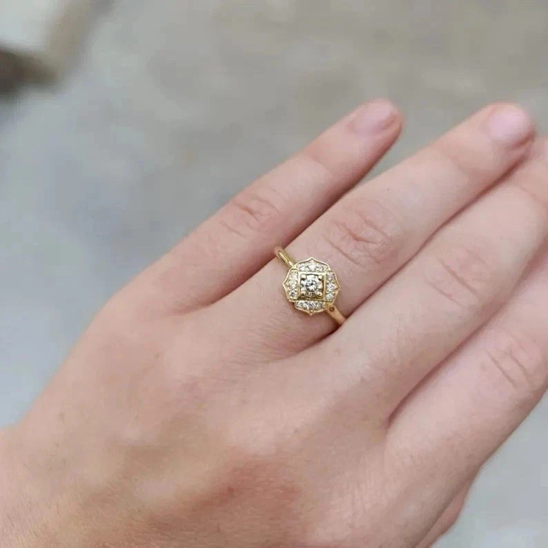 1.2Ct Art Deco Vintage Style Round Cut Floral Anniversary 14K White Gold FN Ring