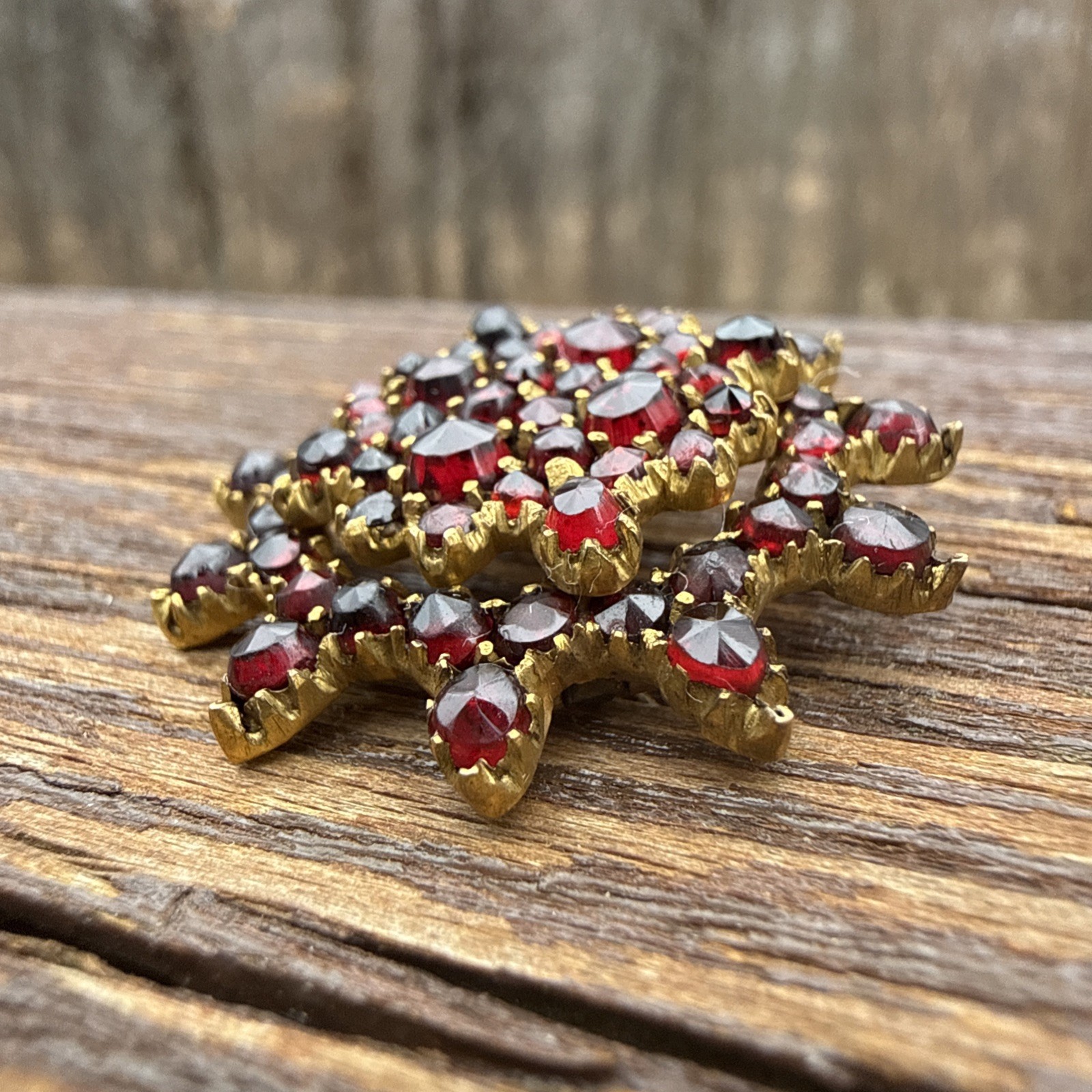 Victorian-era 19th Century Bohemian Garnet Starburst Brooch