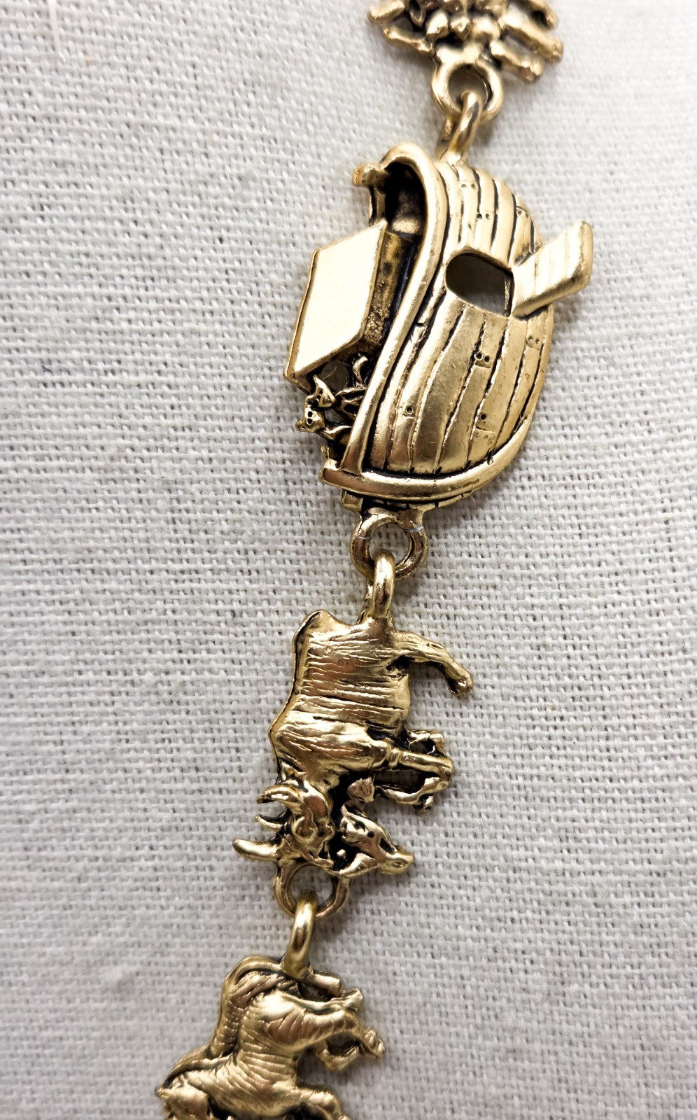 Noah’s Ark Necklace And Christian Slider Bracelet Vintage Gold Tone