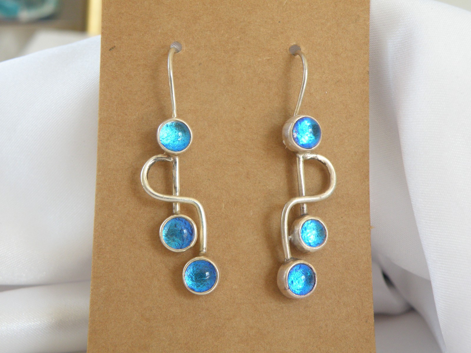 Artisan Sterling Silver 925 Blue Mirano Glass Dangle Earrings