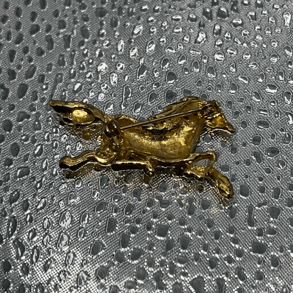 Vintage Running Horse Brooch Rhinestone Gold Tone Pave Pin Regency Edwardian