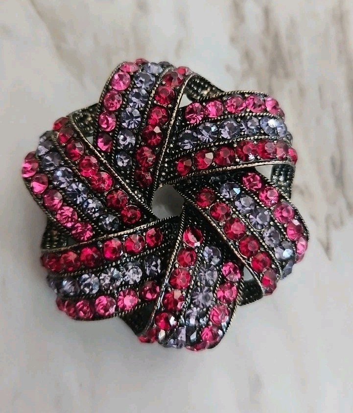 Large MONET Fuchsia Red & Amethyst Rhinestone Brooch Pin