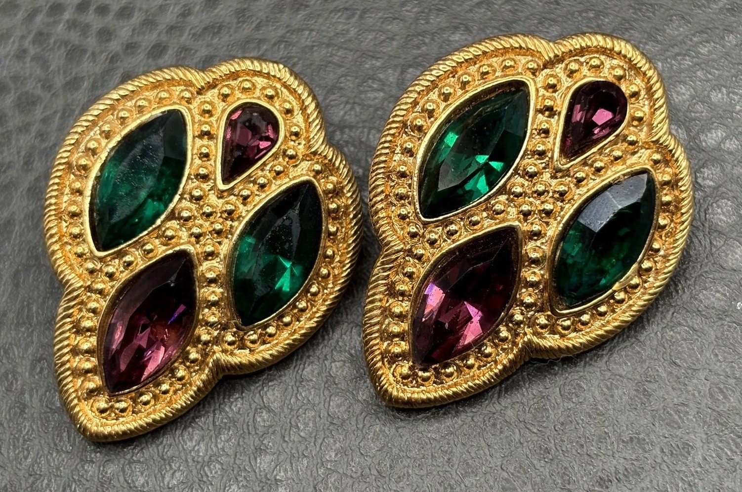 VTG 80s Napier Byzantium Swarovski Crystal Pierced Earrings Bold Runway