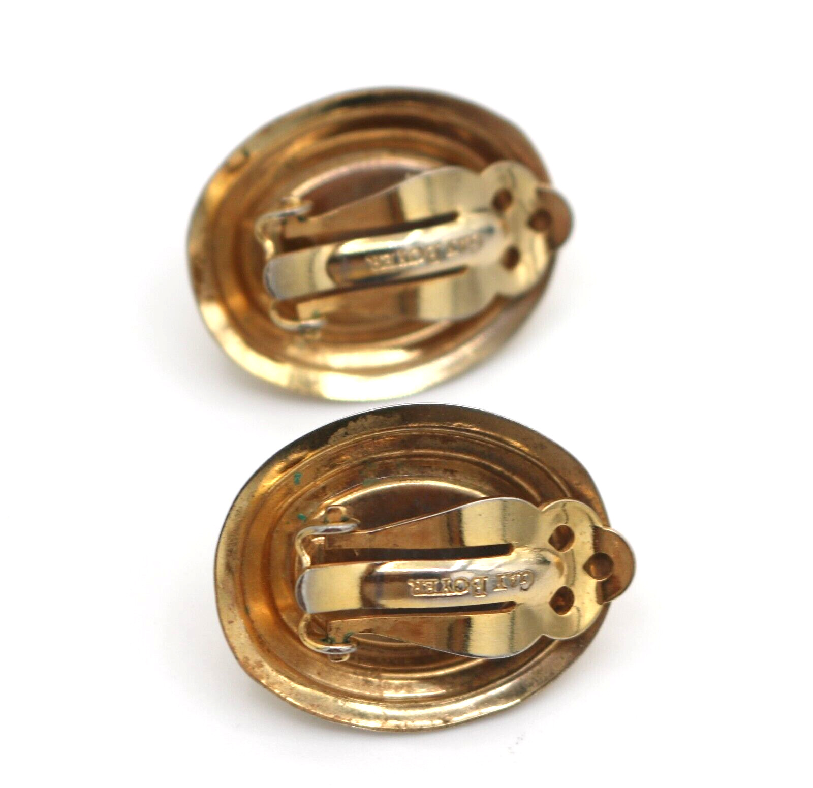 Vintage Gay Boyer Faux Blue Lapis Gold Tone Clip On Earrings
