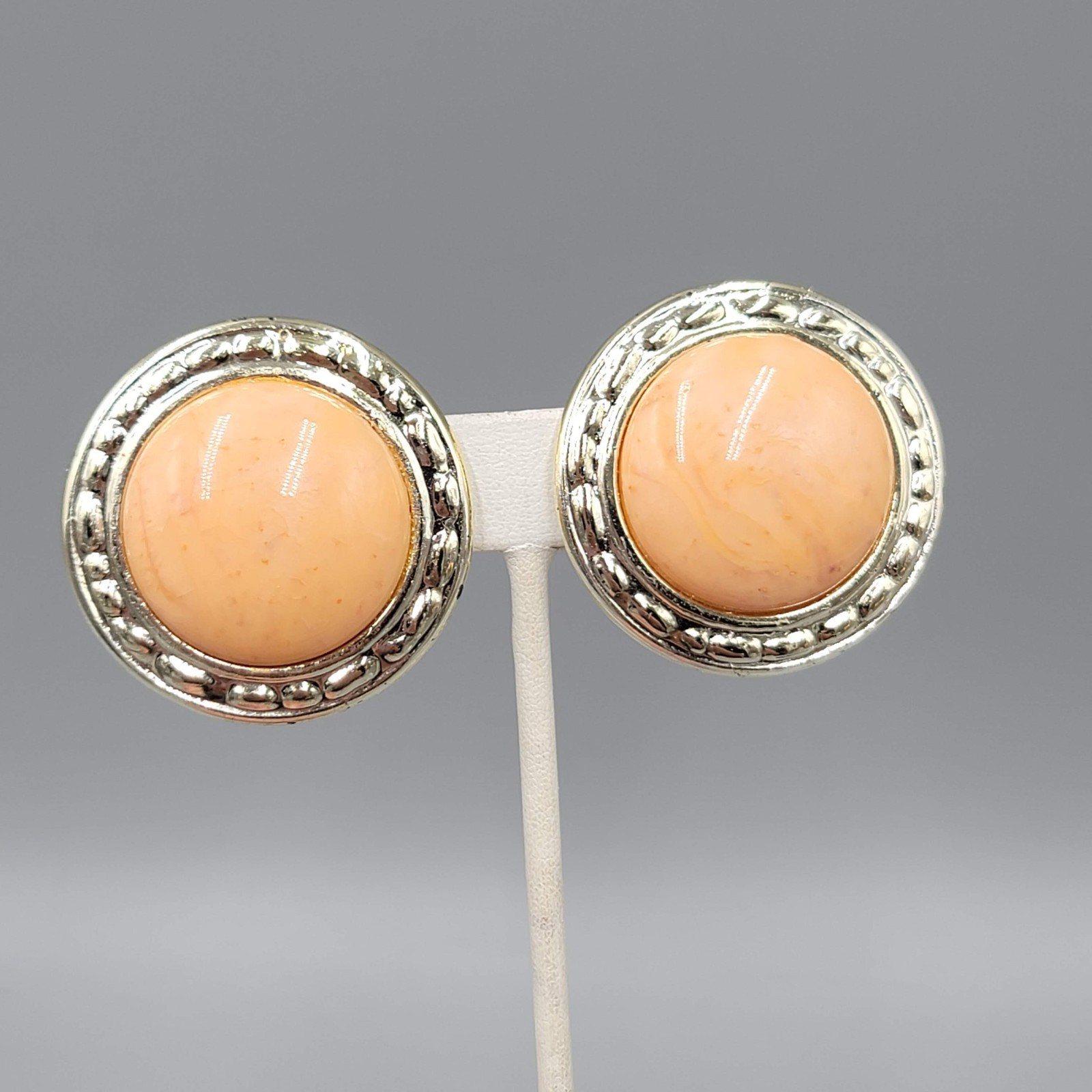 Vintage Peach Clip on Earrings Very Light Plastic Gold tone Drop 1.5″