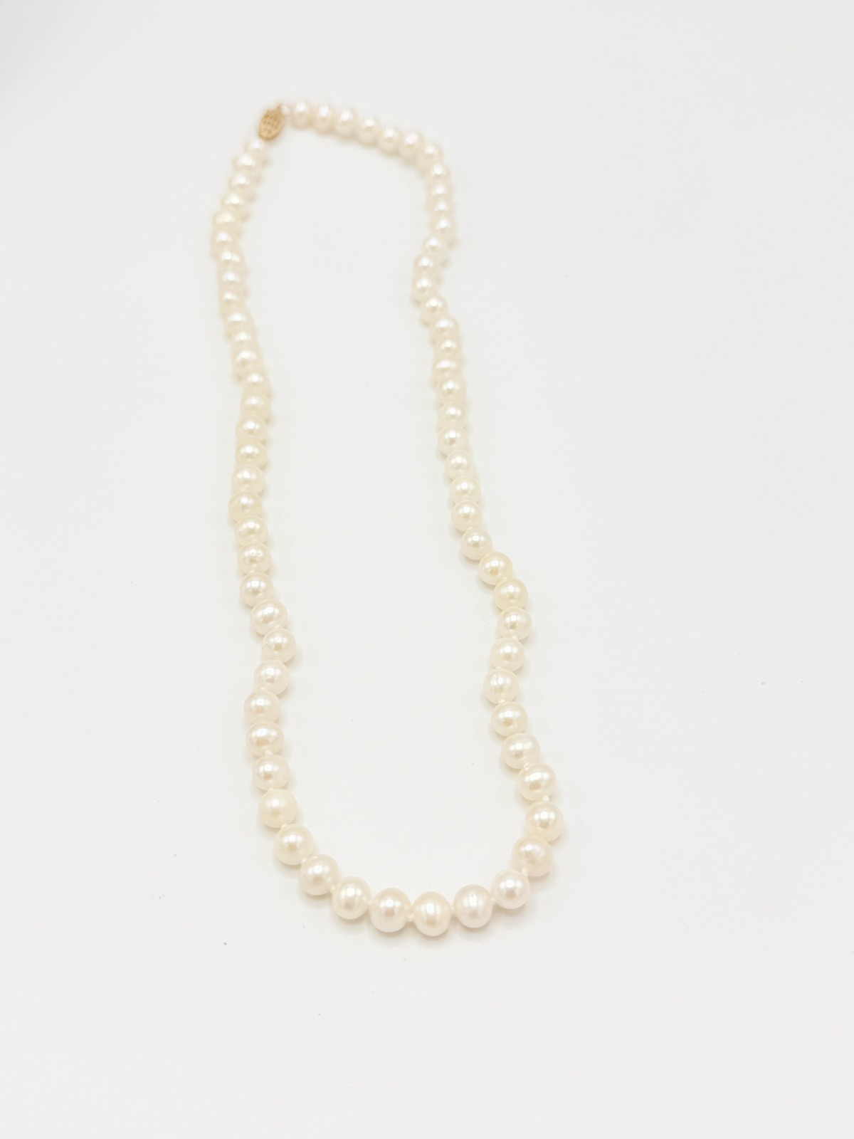 Vintage Cultured Pearl Strand Necklace White Knotted Fishhook Clasp