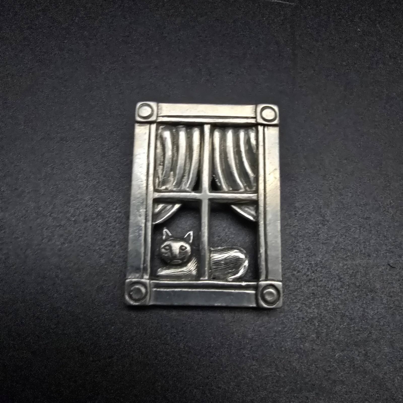 Clift Pewter Cat in Window Brooch Vintage Costume Jewelry Cat Lover Gift