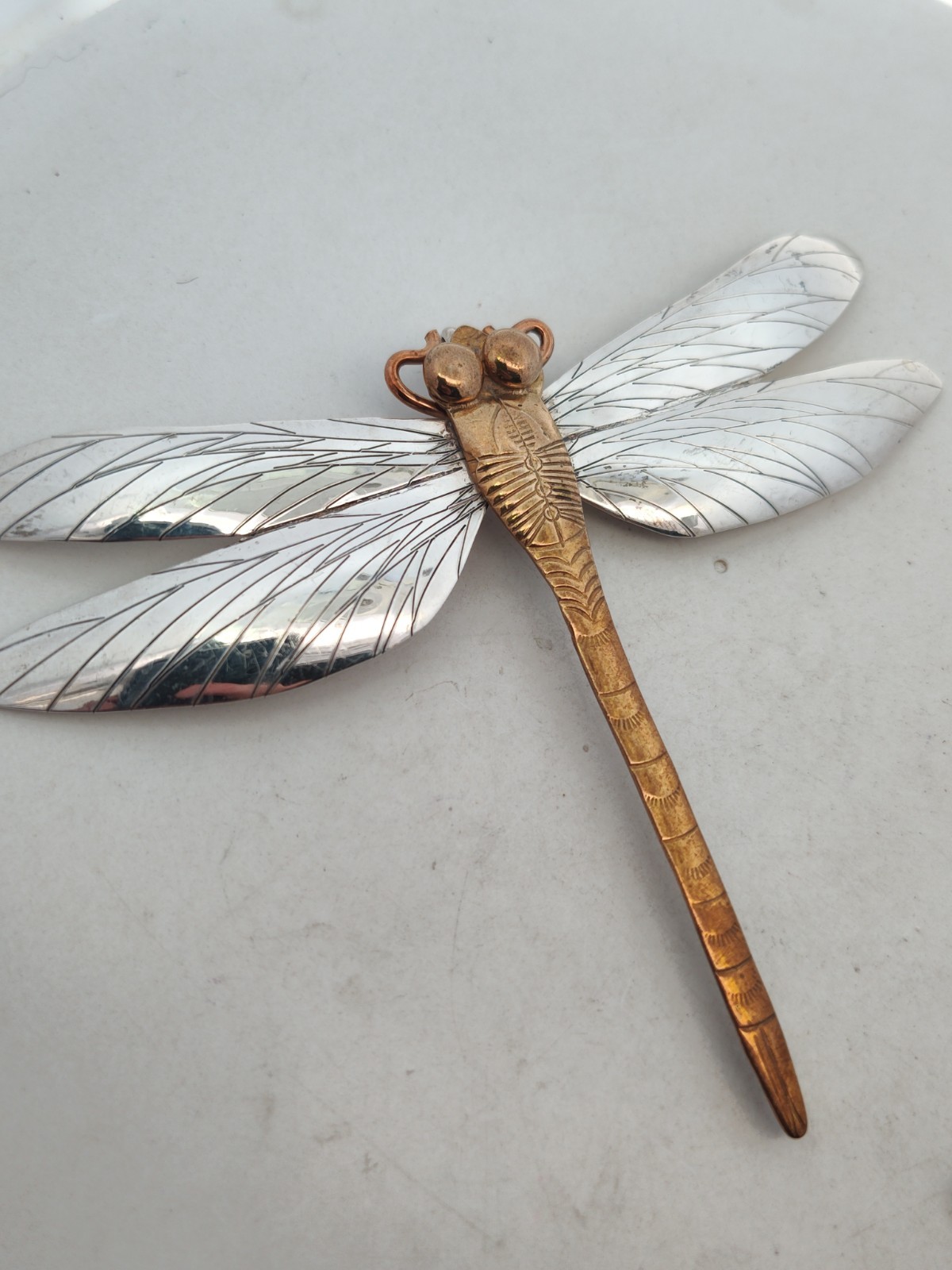 Lot of 2 “Courtney” Sterling Silver Hand Crafted Dragonfly Pins w/ Brass Bodies
